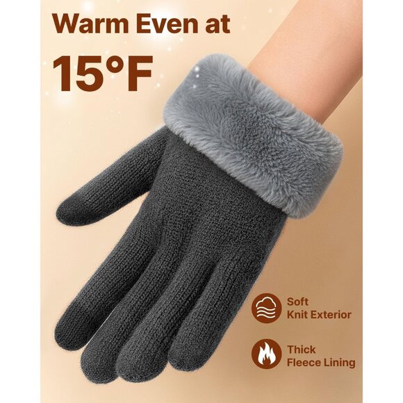 ⚡Women Grey Winter Warm Touchscreen Texting Knit Thermal Wool Lining Gloves - Picture 3 of 7